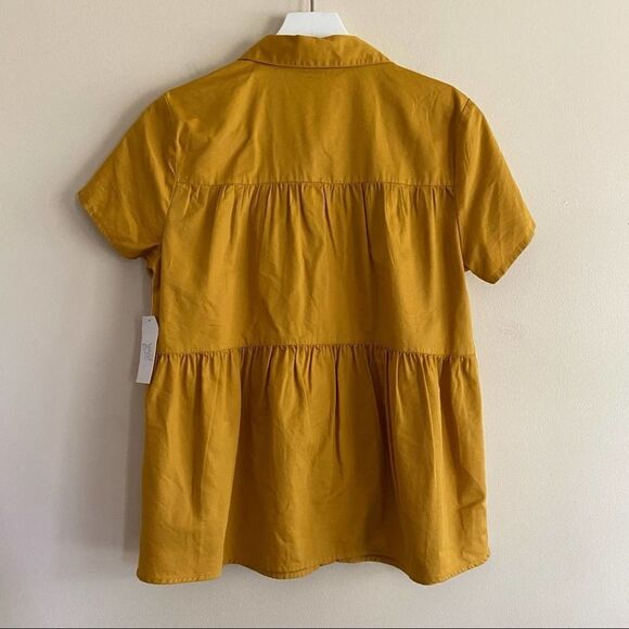 Time and Tru Tiered Peplum Mustard Top Small - Picture 3 of 9